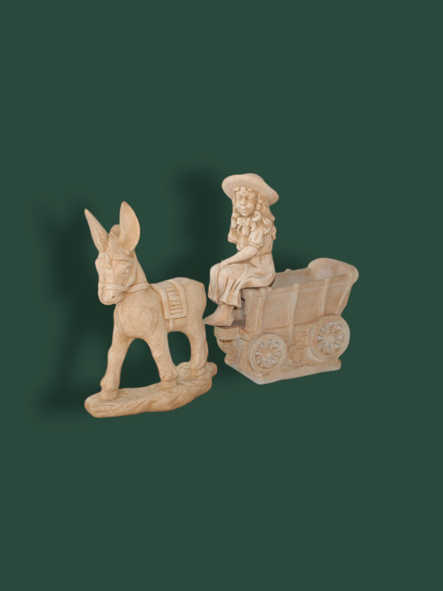 Statua Asino con carro e Bimba in cemento 80 cm