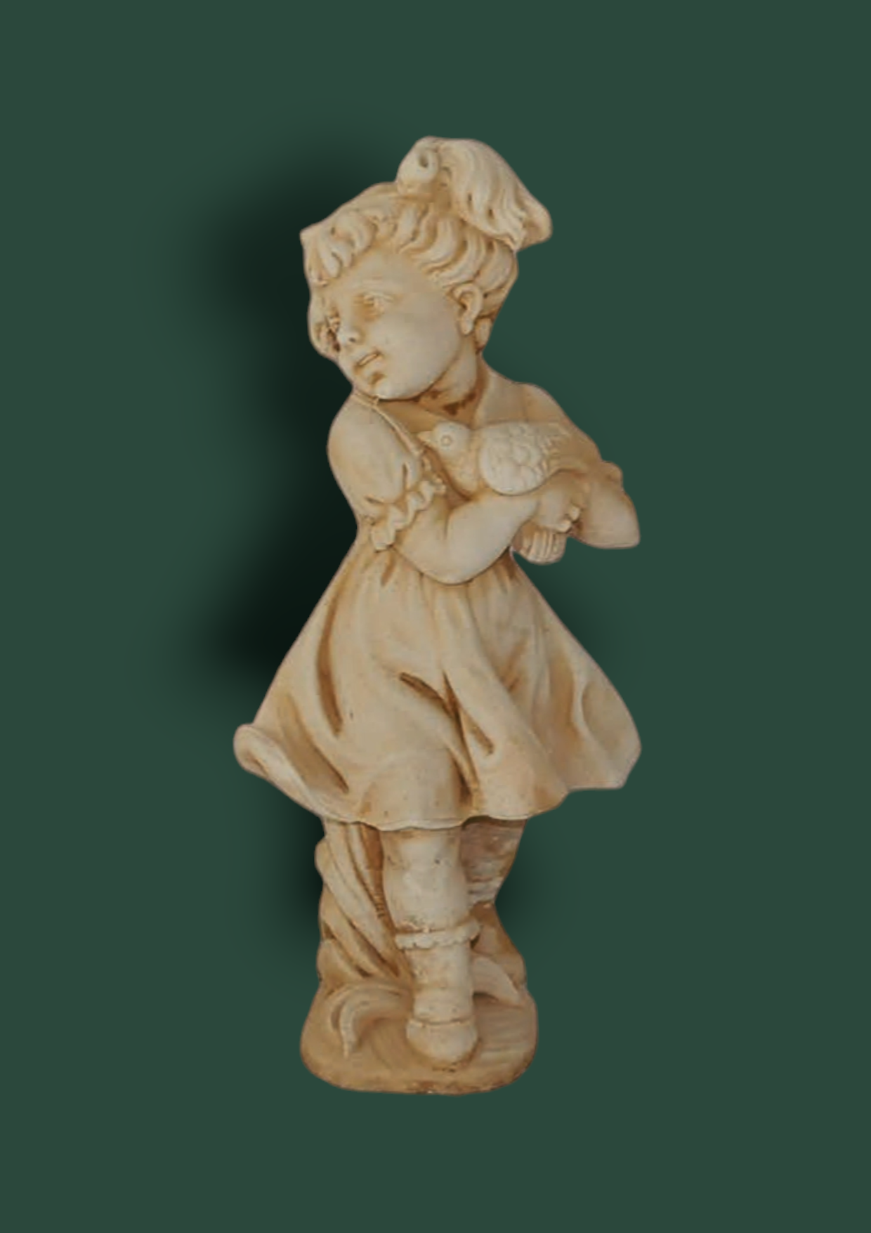 Statua bimba con colombo in cemento da giardino 75cm