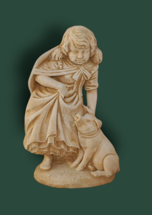 Statua bimba con maialino in cemento da giardino 80cm