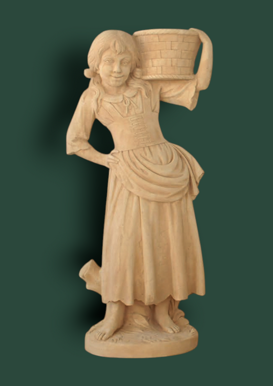 Statua contadina con cesto in cemento da giardino 110cm
