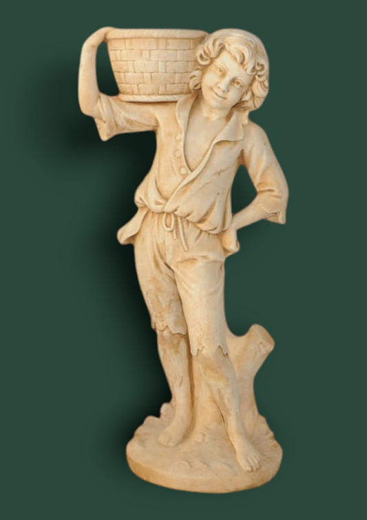 Statua contadino con cesto in cemento da giardino 110cm